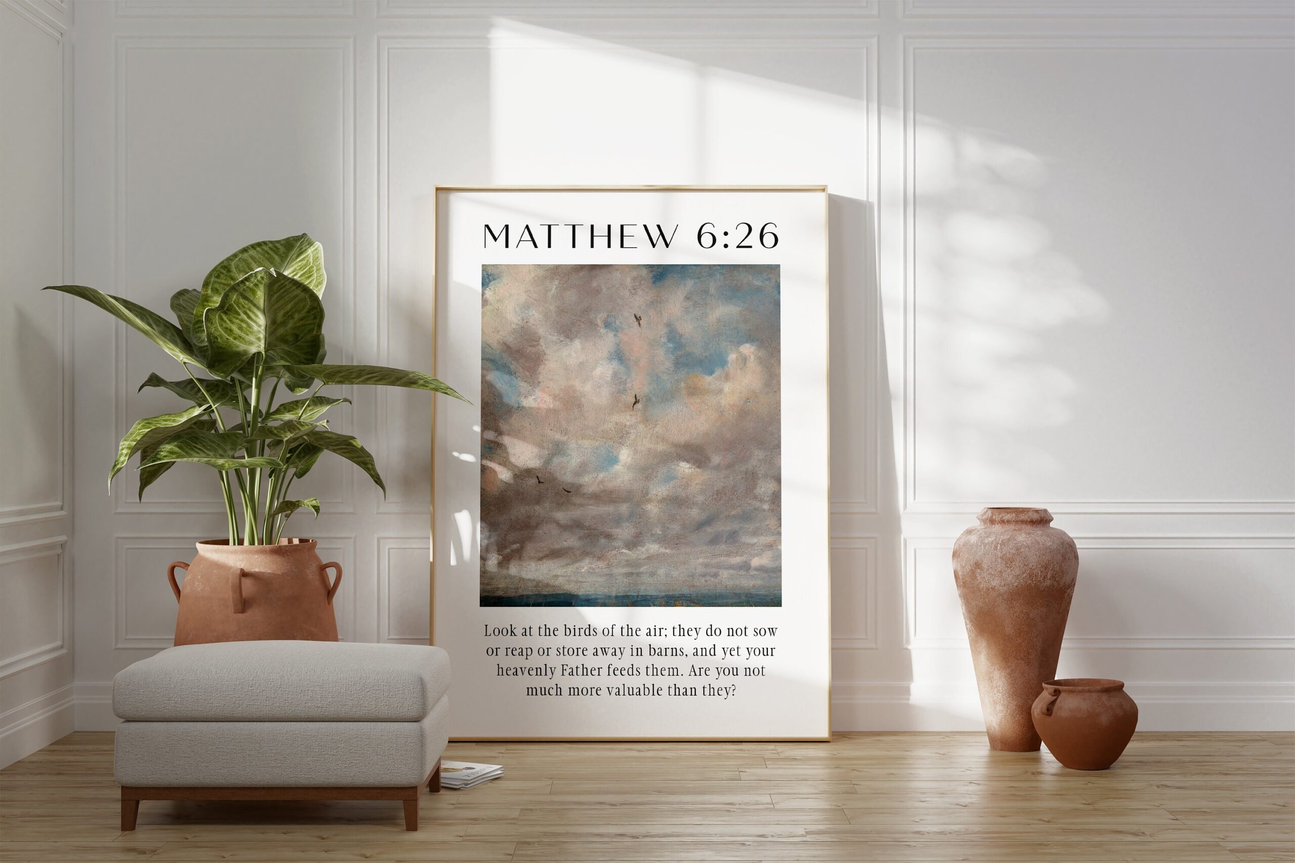 Matthew 6:26 - Look at the birds of the air; they do not sow or reap or store away in barns. Typography Art Print - John Constable - Image 3