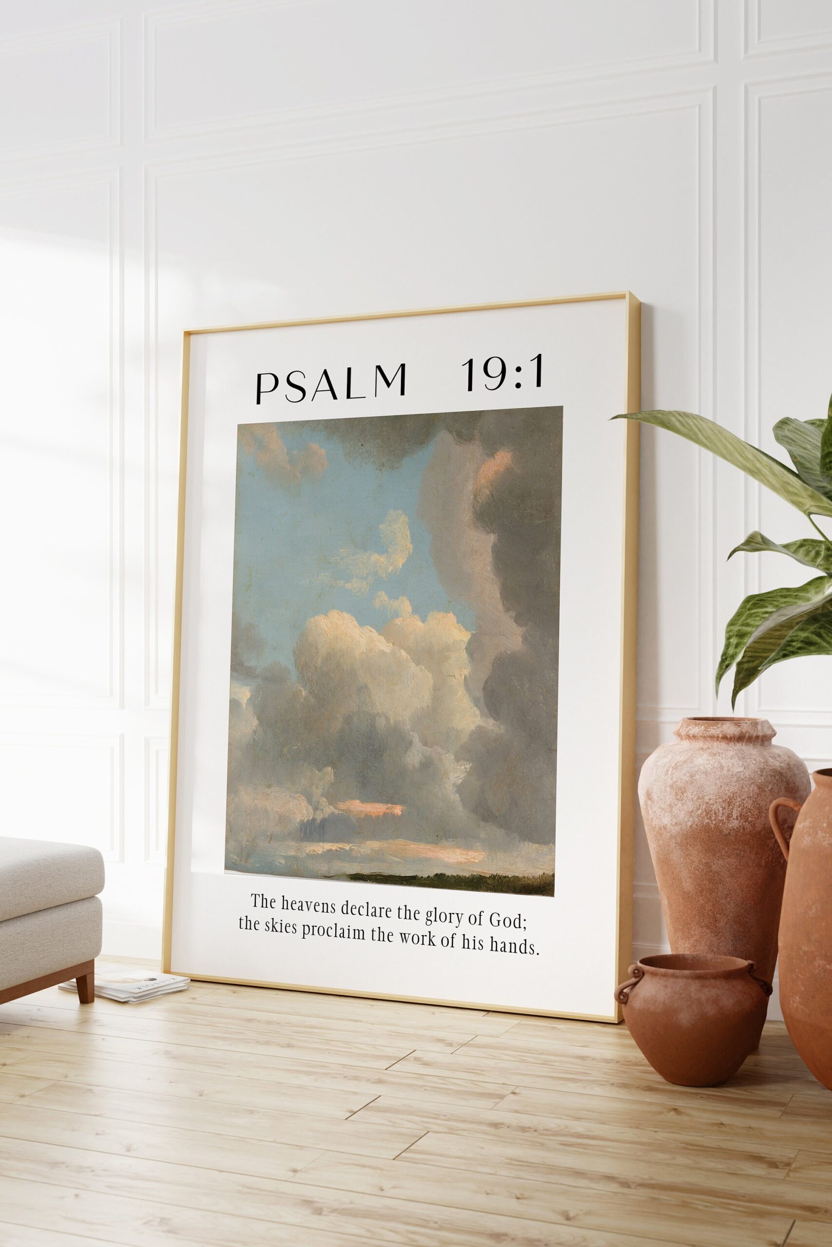 Psalm 19:1 The heavens declare the glory of God. Typography Art Print - Typography - Christian - Scripture - Cloud Study John Constable - Image 3