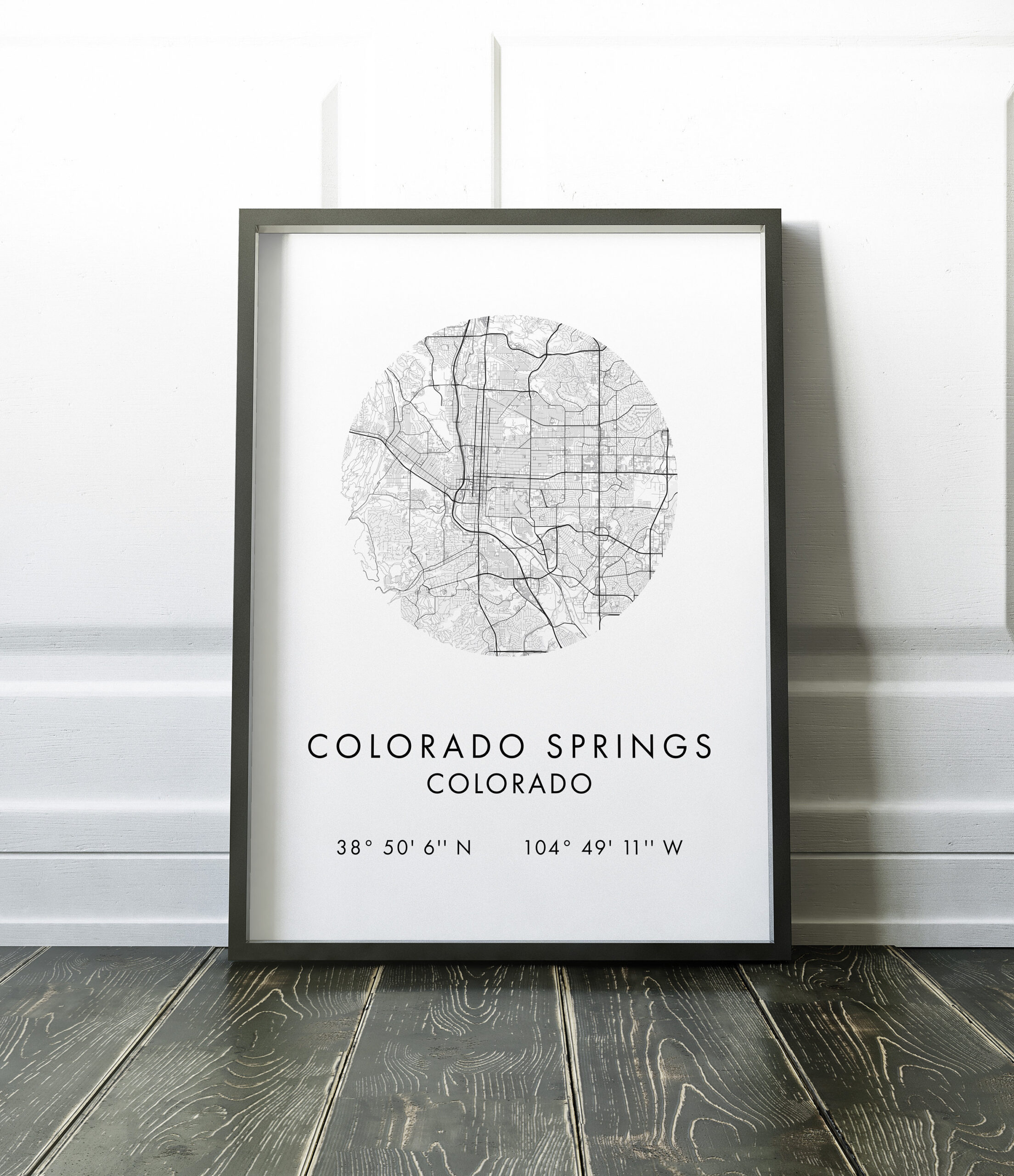 Colorado Springs, Colorado City Street Map with GPS Coordinates Art Print - Office - Home Decor - Restaurant - Apartment - Condo