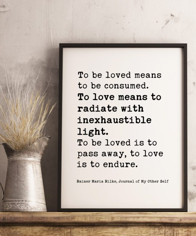To Be Loved Means to Be Consumed. To Love Means to Radiate with Inexhaustible Light - Rainer Maria Rilke Quote - Typography Print - Wedding