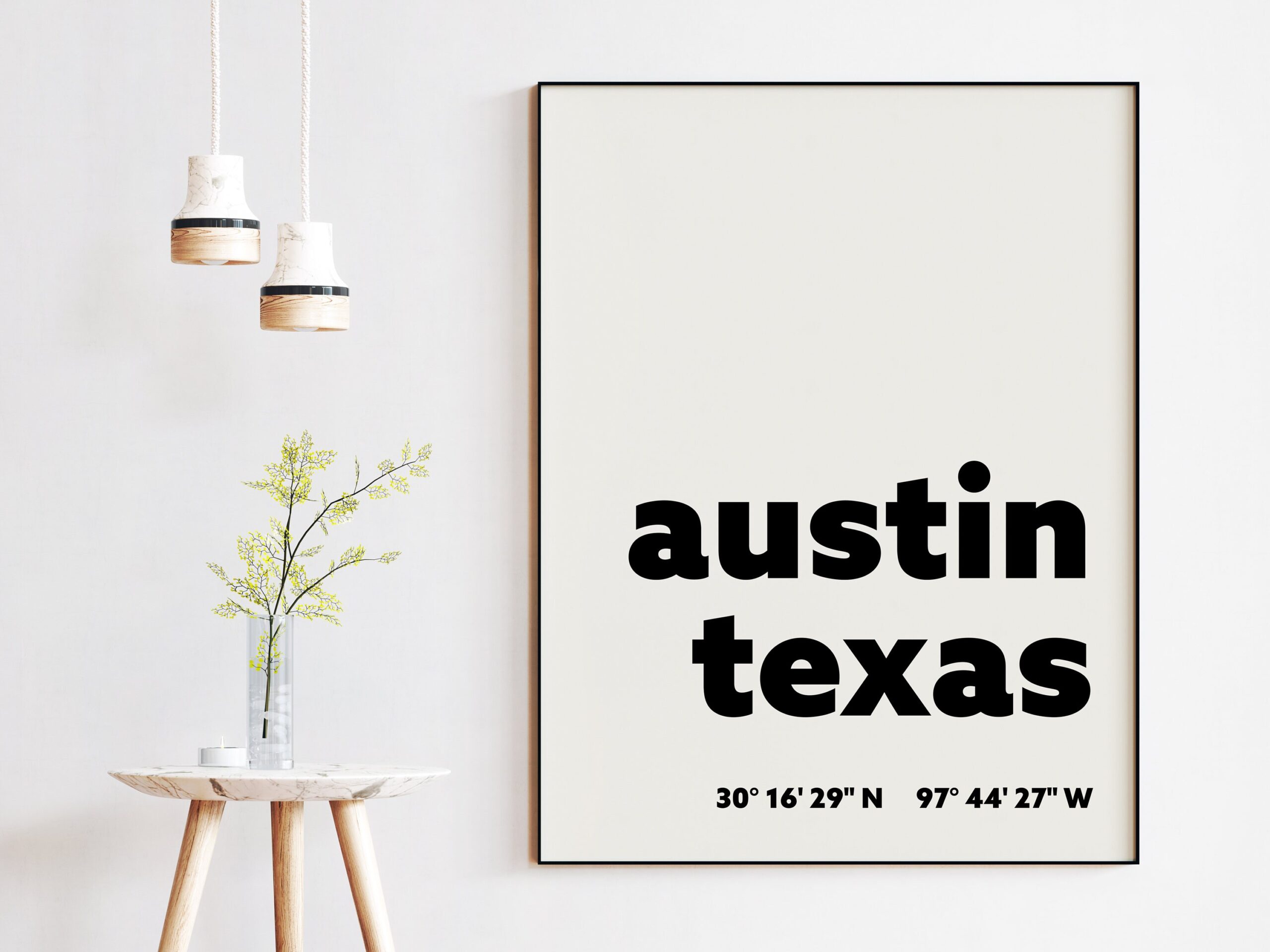 Austin Texas Minimalist GPS Typography Modern Art Print - Office Decor - Restaurant - Bar - Living Room - Dorm