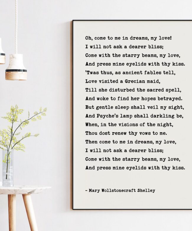 Oh, come to me in dreams, my love! - Mary Wollstonecraft Shelley Typography Art Print - Love Poems, Love Quotes, Wedding Poems Quote