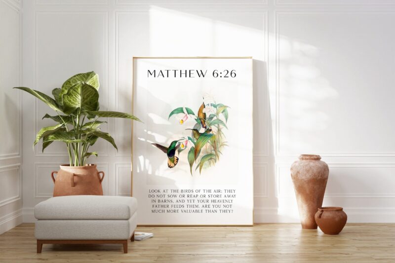 Matthew 6:26 - Look at the birds of the air; they do not sow or reap or store ... Art Print - John Gould, Henry Constantine Richter - Image 2