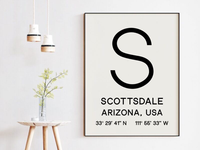 Scottsdale Arizona with GPS Coordinates Minimalist Art Print - Wall Decor - Office Decor - Living Room Decor - Dorm Decor - Image 2