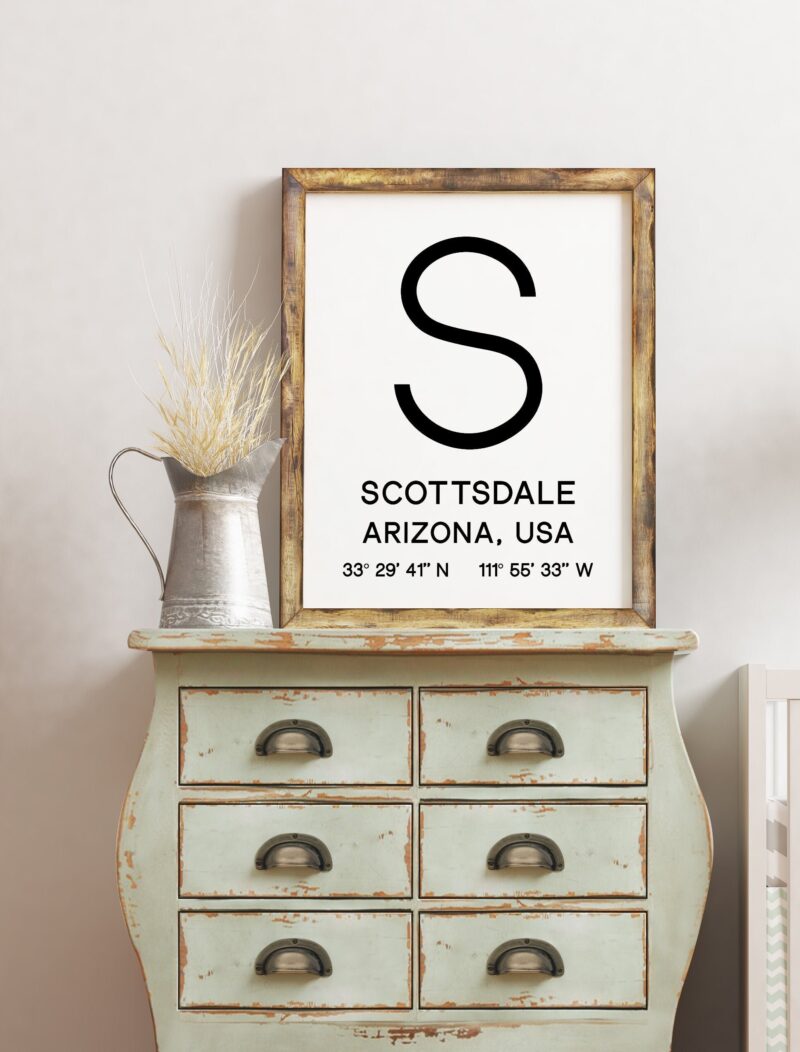 Scottsdale Arizona with GPS Coordinates Minimalist Art Print - Wall Decor - Office Decor - Living Room Decor - Dorm Decor