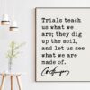 Charles Spurgeon Quote - Trials teach us what we are; they dig up the soil, and let us see what we are made of. Art Print - Christian Faith