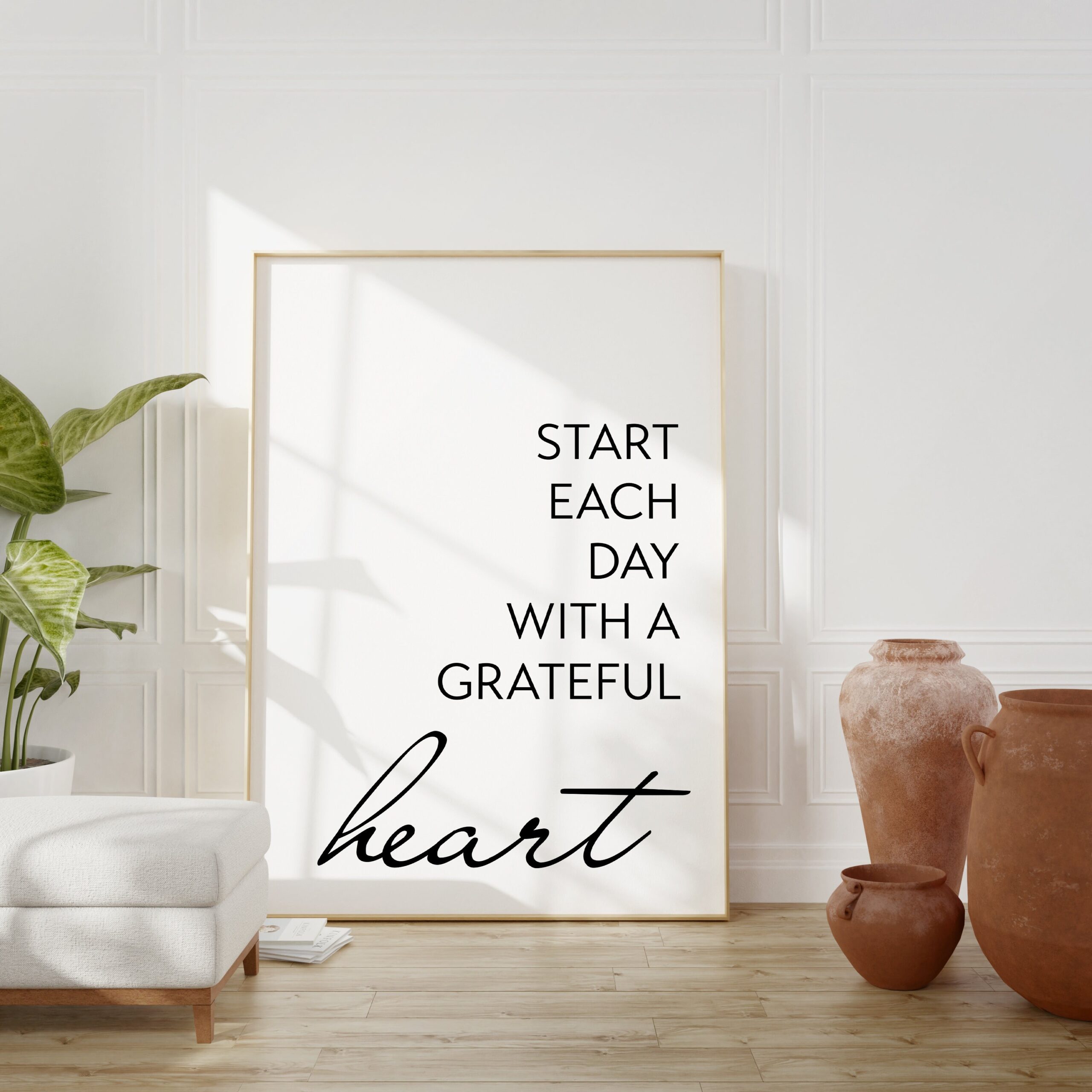 Start Each Day With A Grateful Heart Typography Art Print - Inspirational - Affirmation