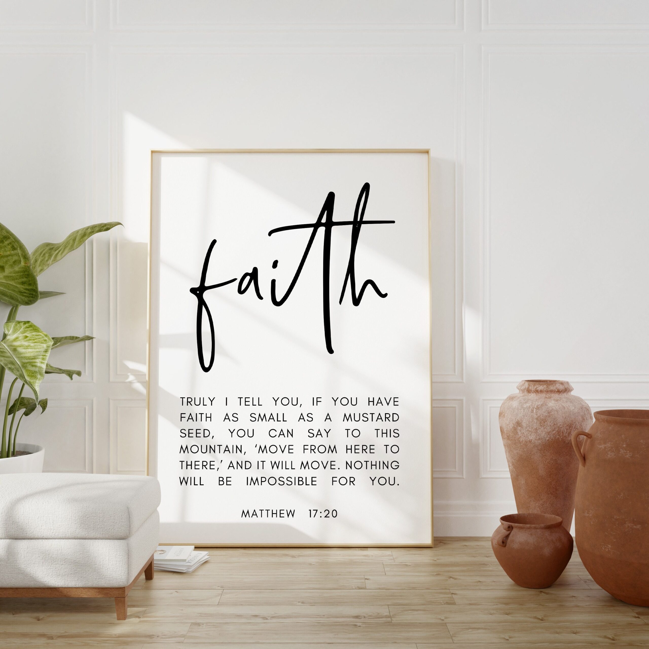 Matthew 17:20 Faith as Small as a Mustard Seed Art Print - Religious Scripture - Bible Verse Art - Christian - Modern Wall Art