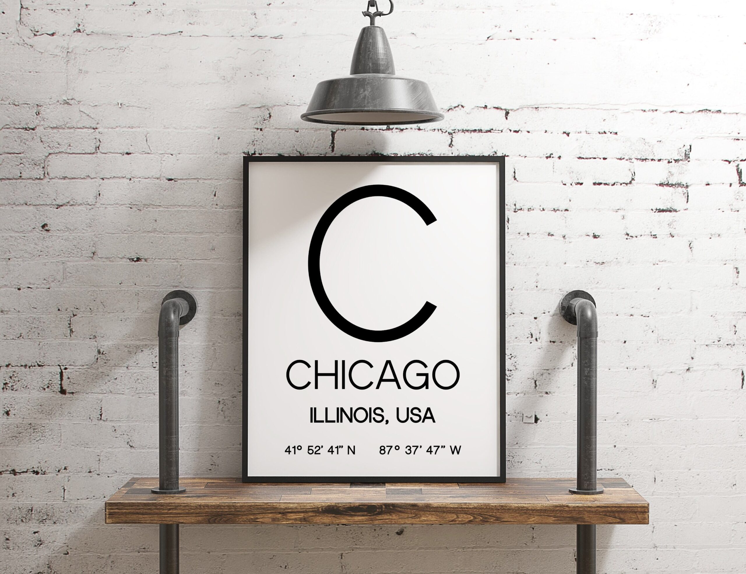 Chicago Illinois with GPS Coordinates Minimalist Art Print - Office - Home Decor - Restaurant - Apartment - Condo - Typography