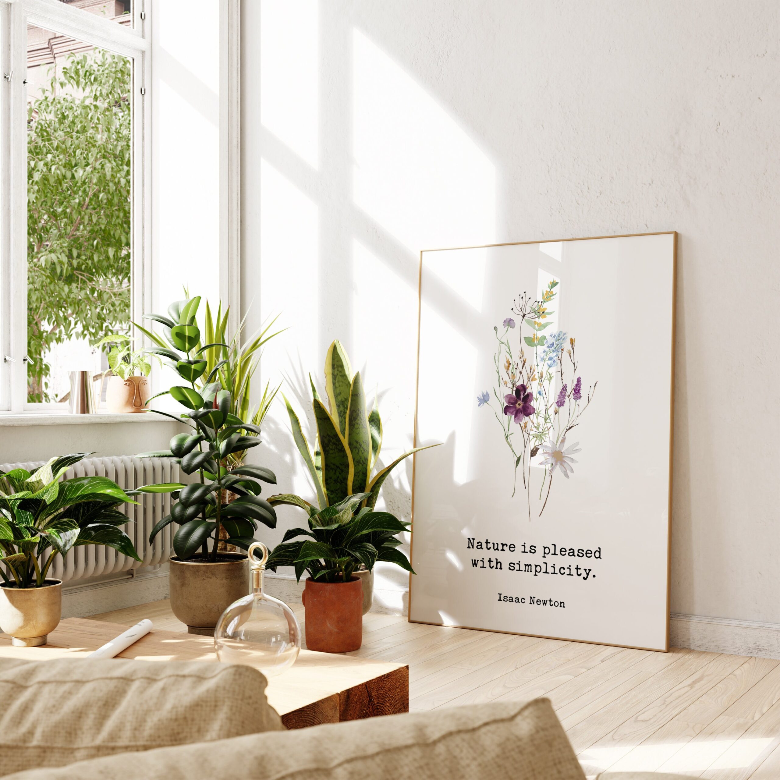 Isaac Newton Quote, “Nature is pleased with simplicity.” Typography Art Print with Wildflowers- Nature Lover - Environmentalist - Image 2