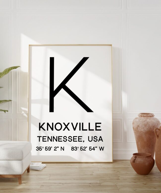 Knoxville Tennessee with GPS Coordinates Typography Print - Home Wall Decor - Minimalist Decor - Office Decor - Living Room - Dorm Decor