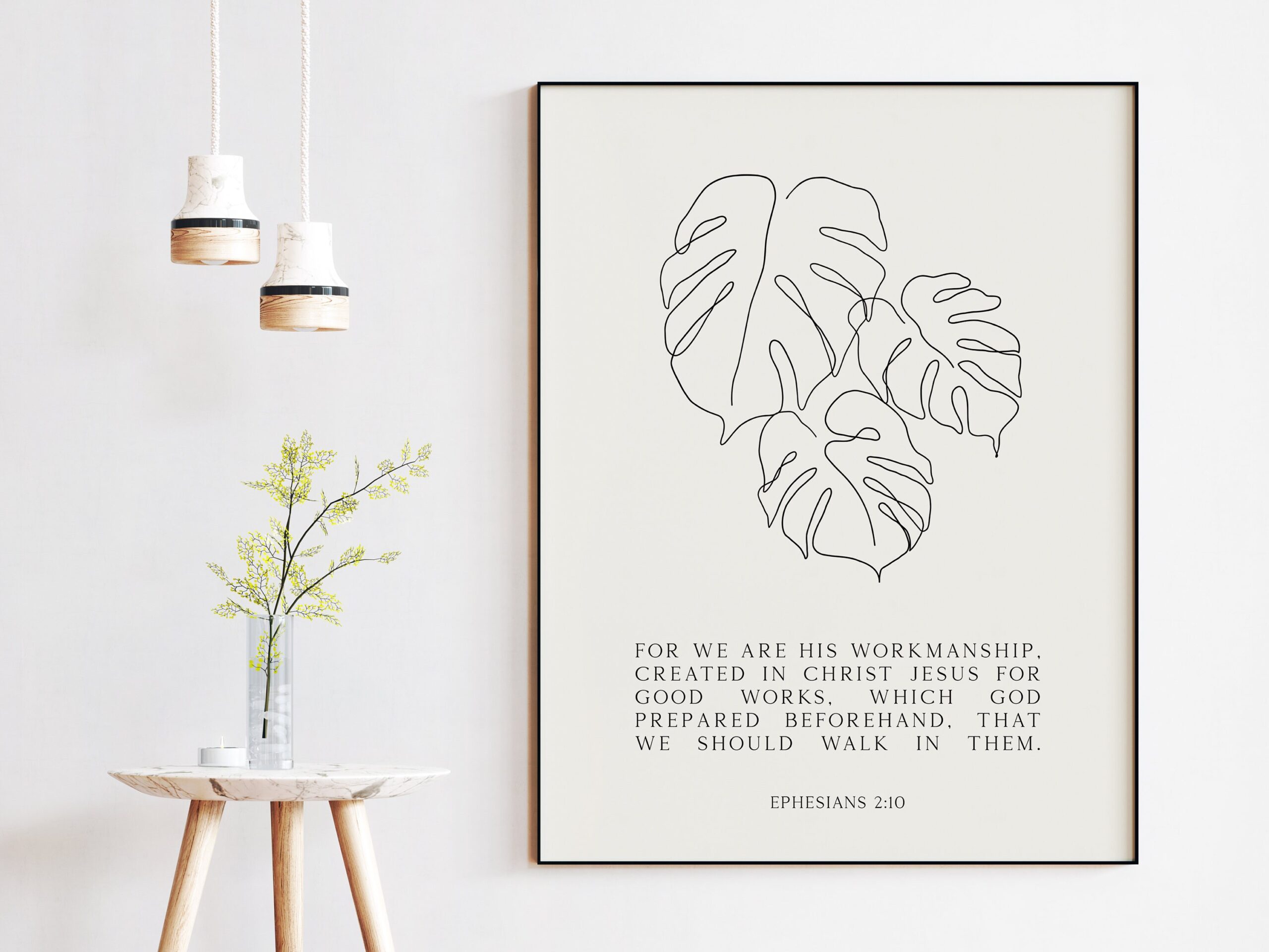 Ephesians 2:10 "For we are his workmanship, created in Christ Jesus for good works,..." Typography Art Print - Abstract Plant Leafs - BOHO - Image 3