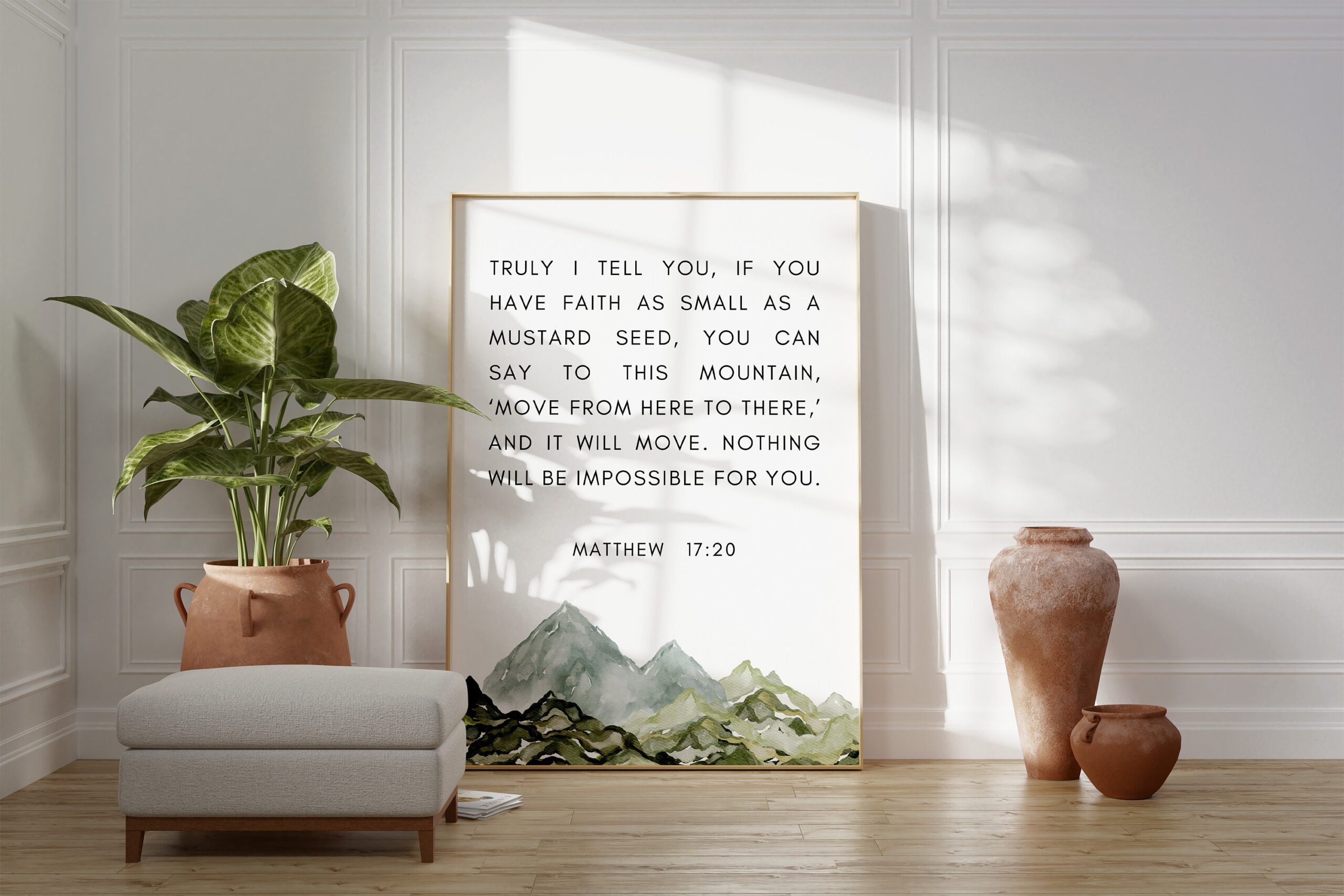 Matthew 17:20 Faith as Small as a Mustard Seed Art Print - Watercolor Mountains - Religious Scripture - Bible Verse - Christian - Inspire - Image 3
