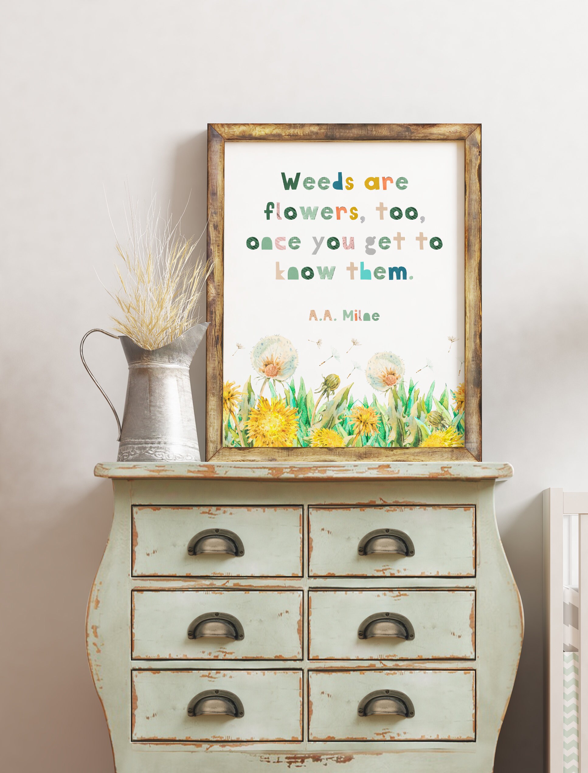 Weeds are flowers, too, once you get to know them. ― A.A. Milne Quote - Nursery Wall Art, Kindness Quotes, A.A. Milne Quote, Beauty Inside - Image 2