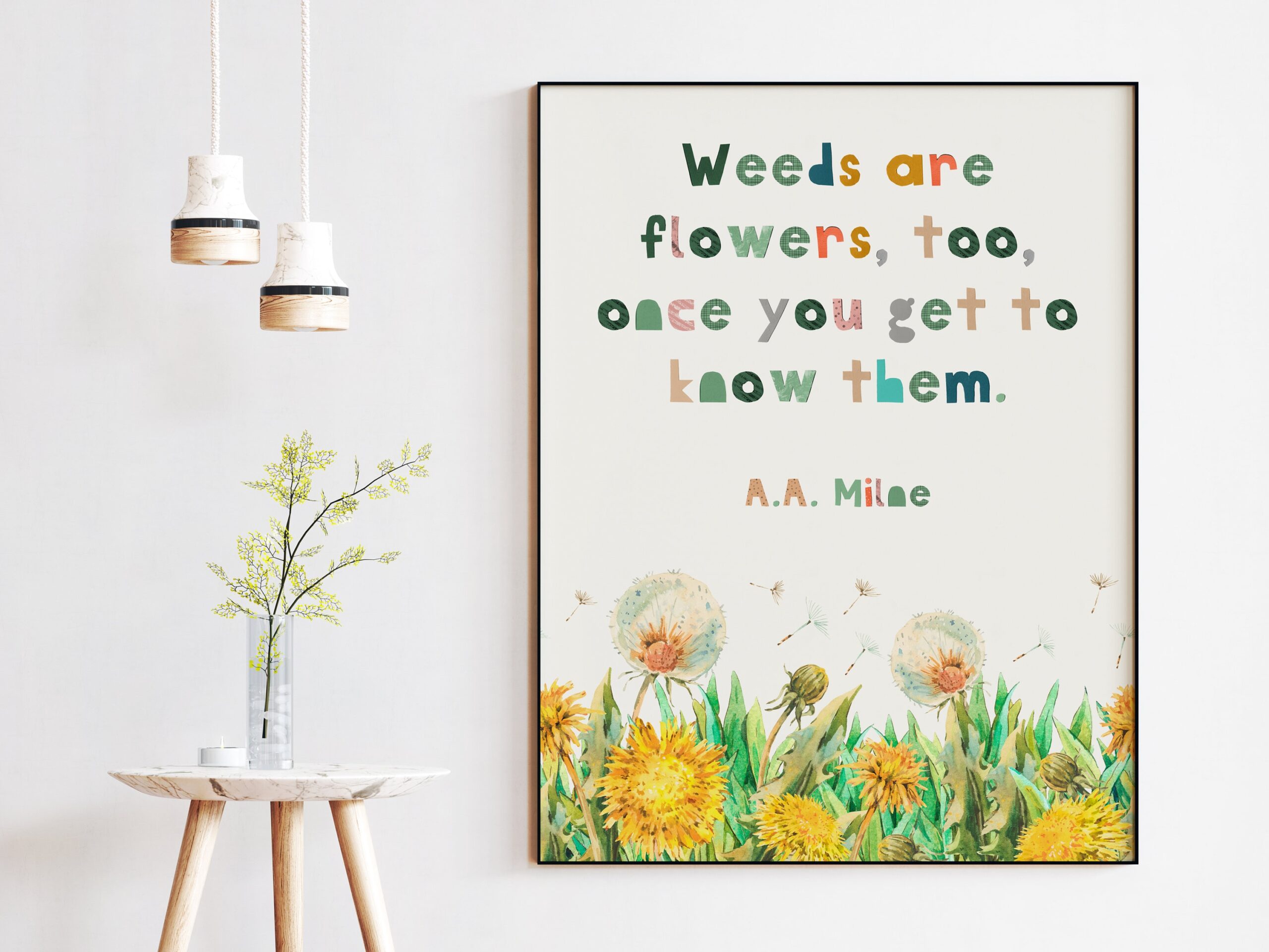 Weeds are flowers, too, once you get to know them. ― A.A. Milne Quote - Nursery Wall Art, Kindness Quotes, A.A. Milne Quote, Beauty Inside