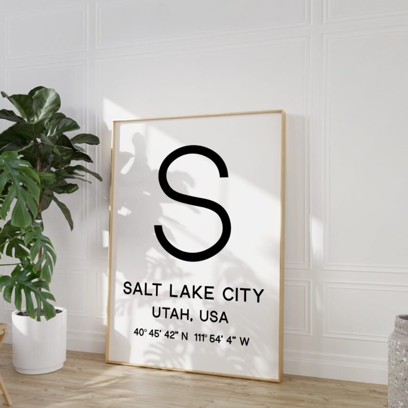 Salt Lake City Utah with GPS Coordinates Typography Minimalist Art Print - Travel Home Decor - Image 3