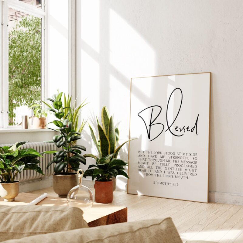 2 Timothy 4:17 – Blessed – But the Lord stood at my side and gave me strength. Typography Art Print - Scripture - Christian - Bible Verse - Image 3
