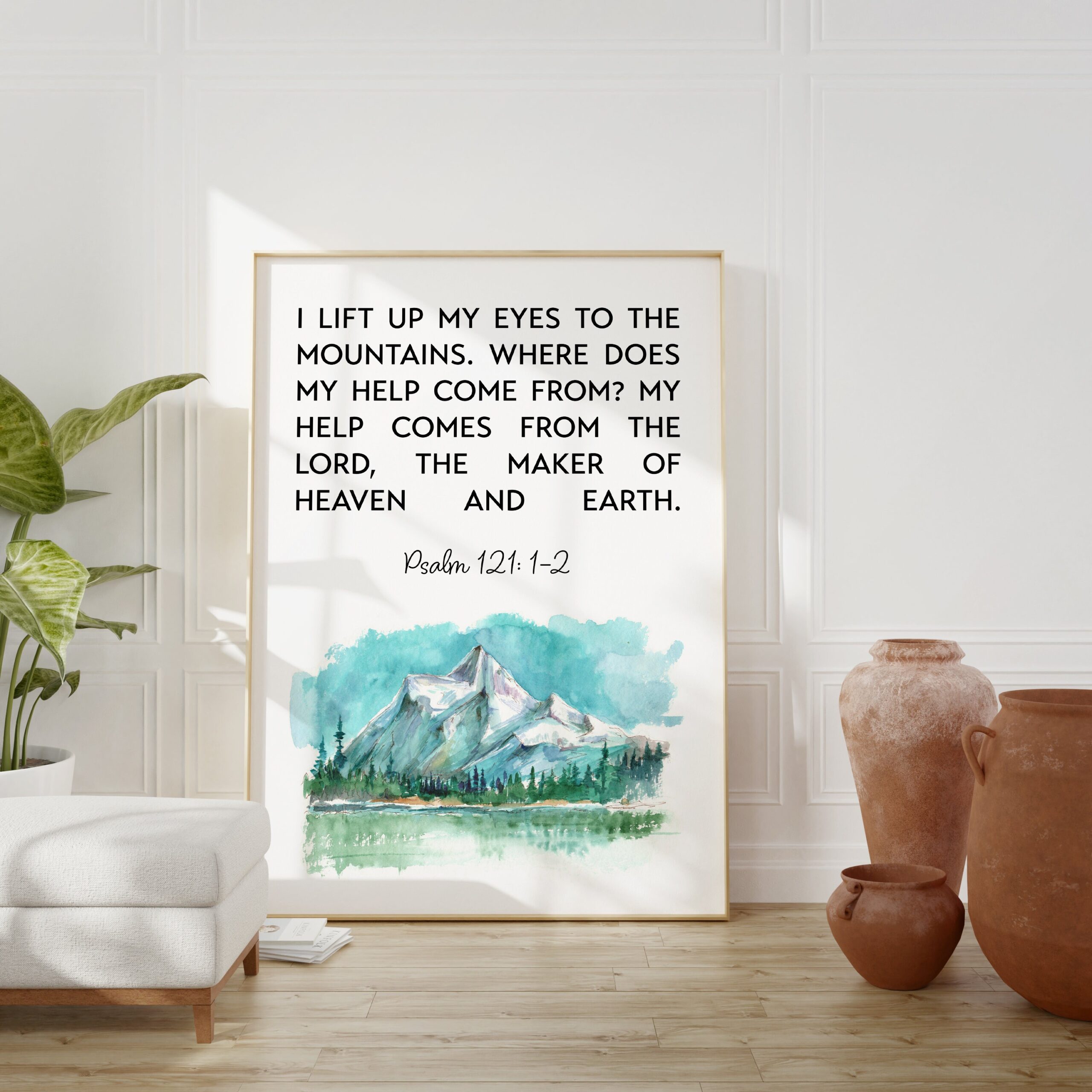 Psalm 121 I lift up my eyes to the mountains, where does my help come from? Watercolor Mountain Art Print - Christian - Faith - Inspiration - Image 3