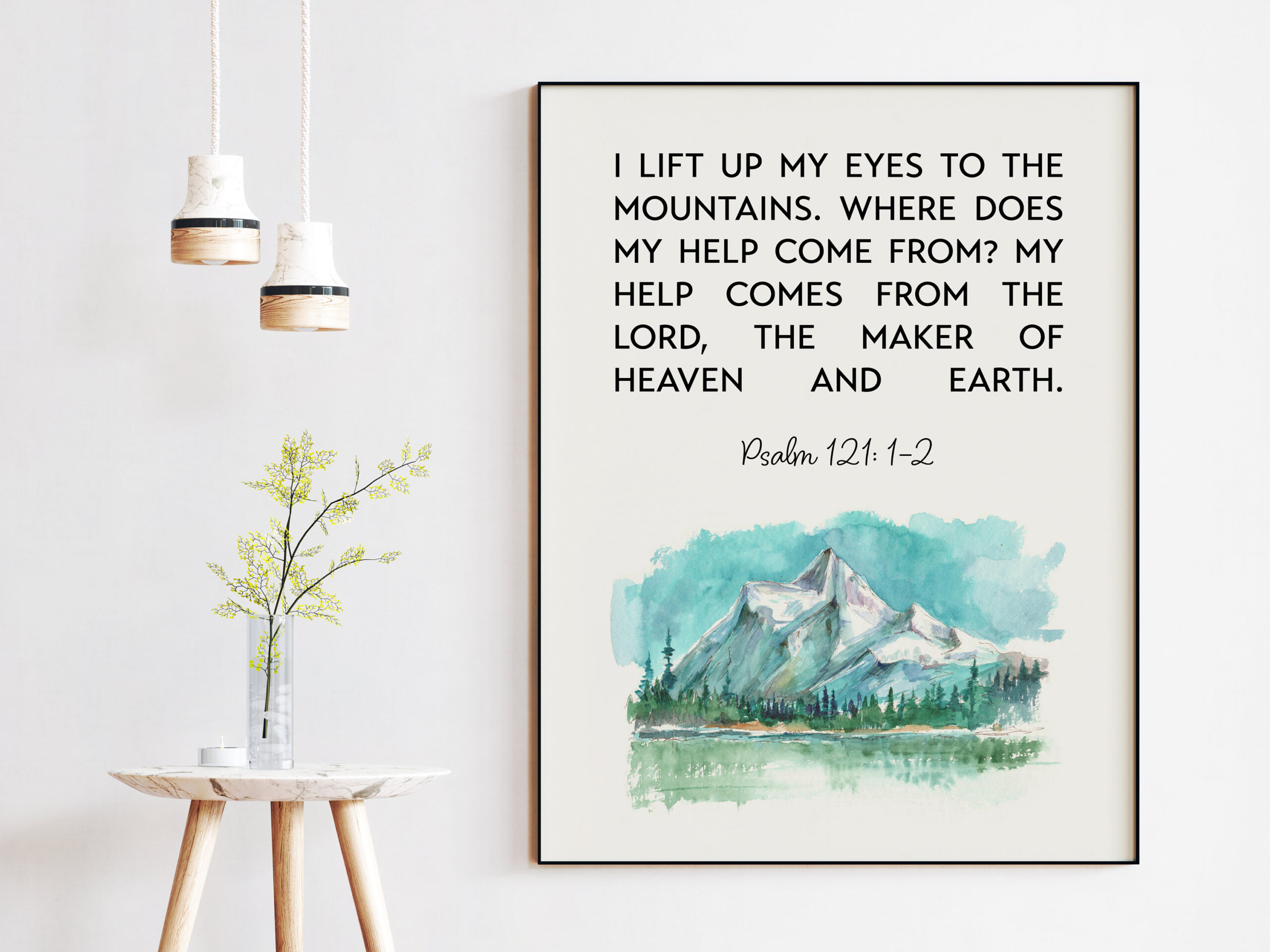 Psalm 121 I lift up my eyes to the mountains, where does my help come from? Watercolor Mountain Art Print - Christian - Faith - Inspiration - Image 2