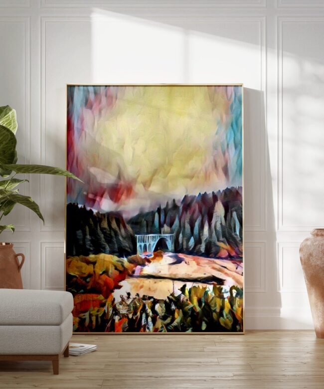 Cape Creek Bridge at Heceta Head, Oregon Digital Watercolor Art Print - PNW - Colorful - Cheerful - Oregon Coast