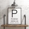 Phoenix AZ with GPS Coordinates Minimalist Art Print - Minimalist Wall Decor - Office Decor - Living Room Decor - Dorm Decor