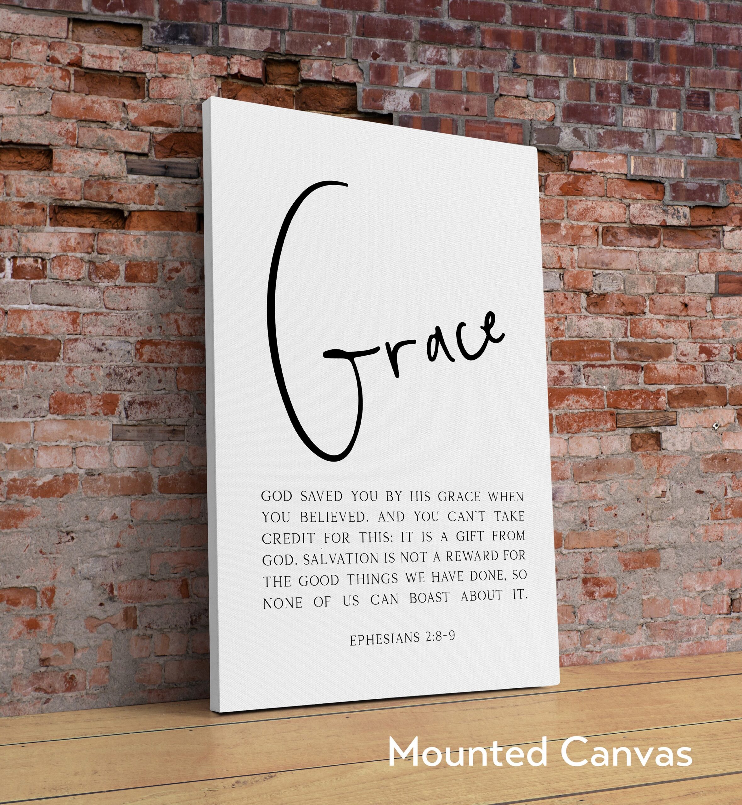 Ephesians 2:8–9 God saved you by his grace when you believed. Typography Art Print - Religious Scripture - Gift Idea - Christian Verse - Image 2