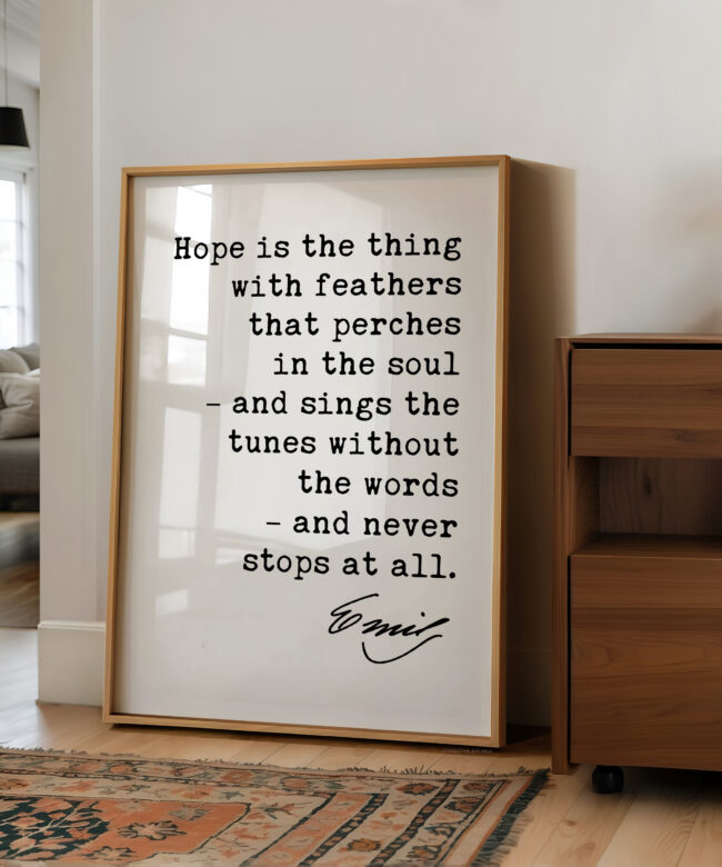Emily Dickinson Quote, Hope Is The Thing With Feathers, Literary Wall Art, Poetry Quote Decor