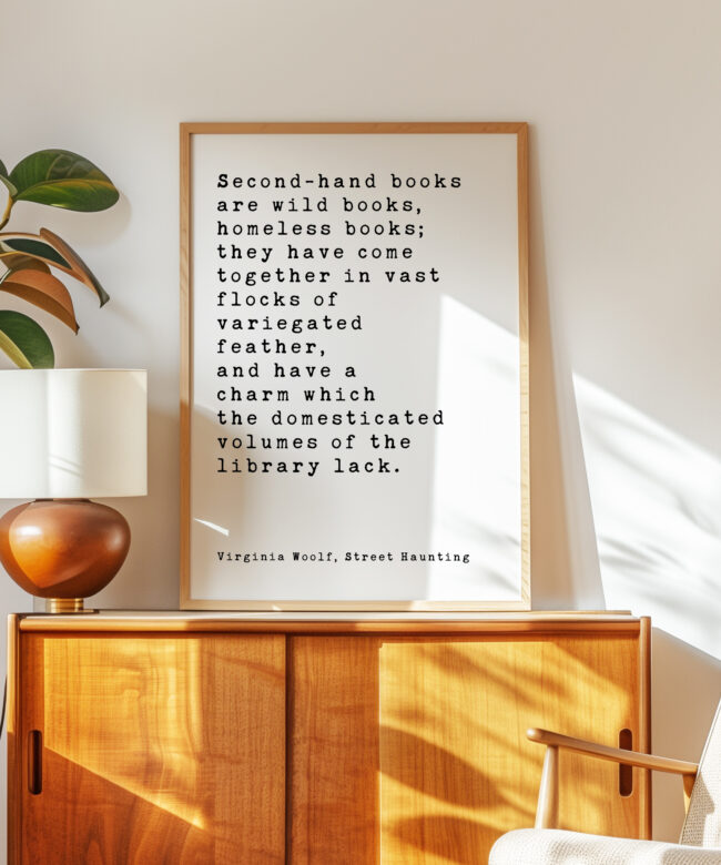 Virginia Woolf Quote Print, Second Hand Books Wall Art, Literary Typography, Book Lover Gift