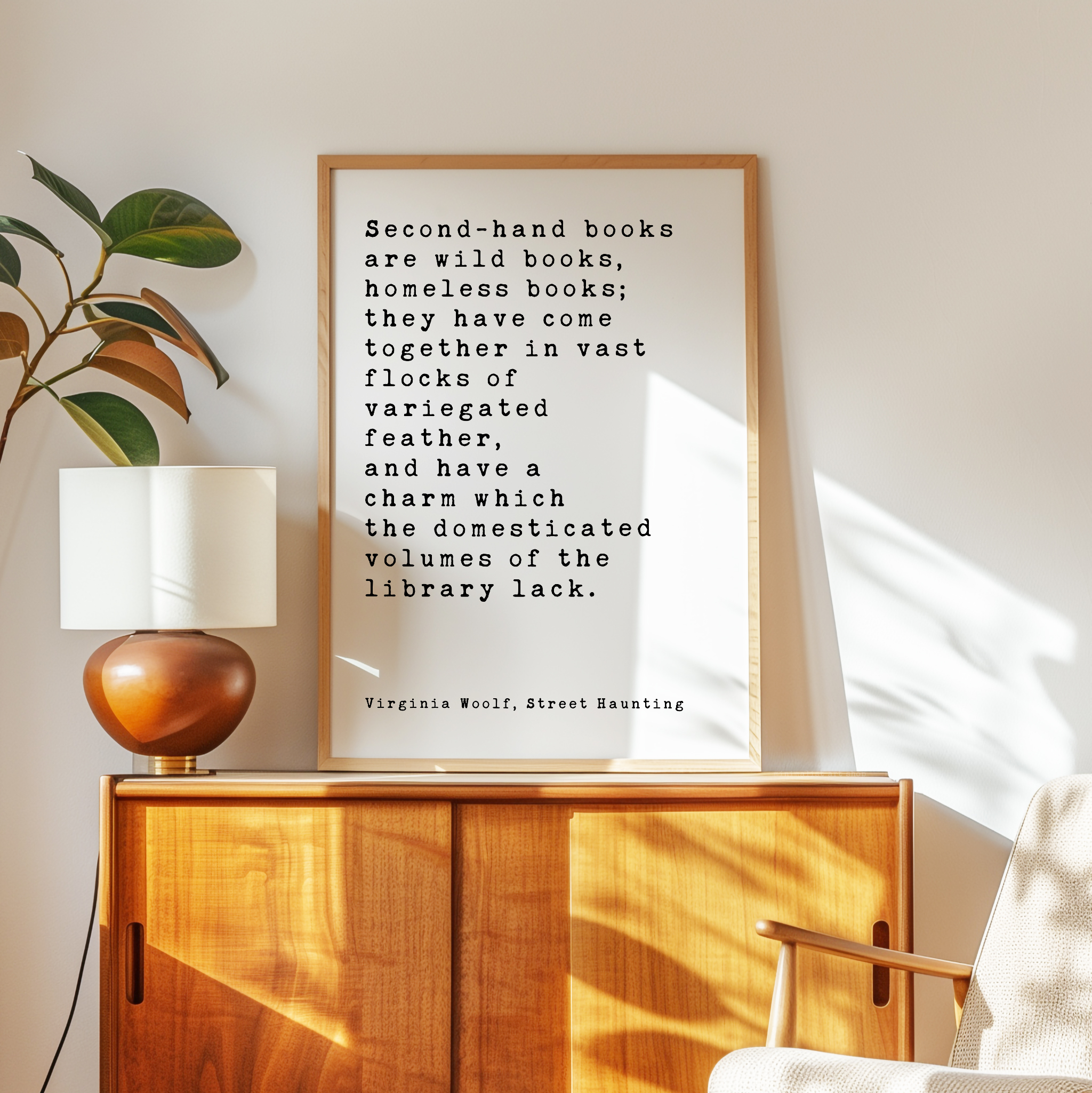 Virginia Woolf Quote Print, Second Hand Books Wall Art, Literary Typography, Book Lover Gift