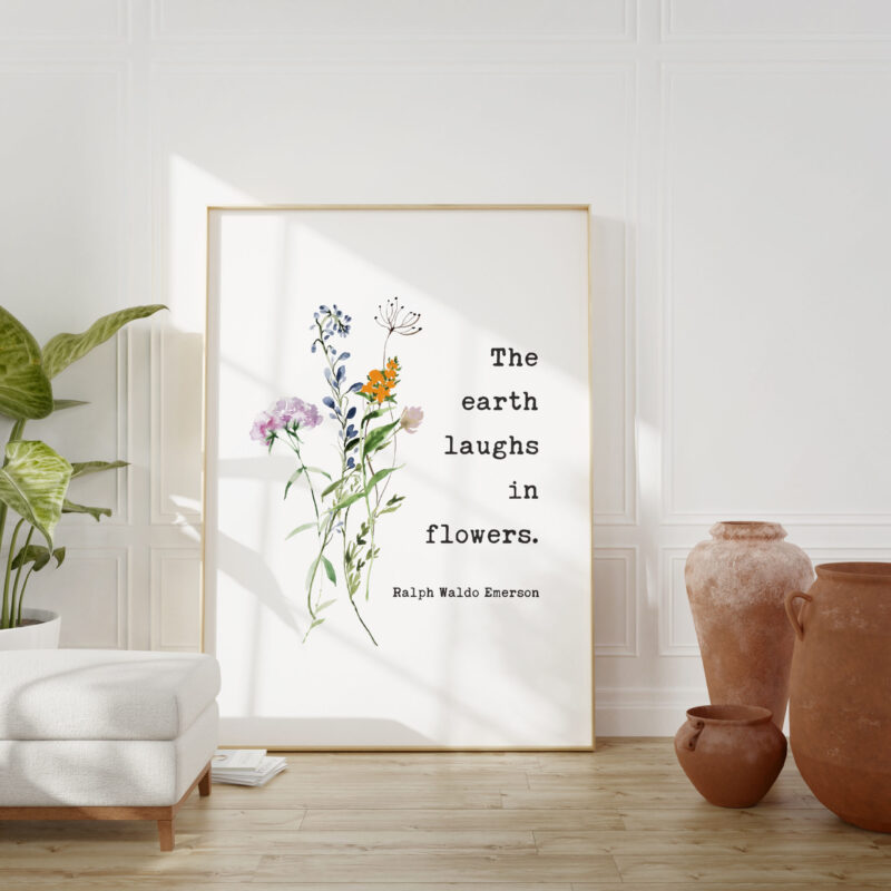 Ralph Waldo Emerson Quote - The earth laughs in flowers. Typography Art Print with Wildflowers - Image 3