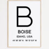 Boise Idaho with GPS Coordinates Minimalist Typography Art Print