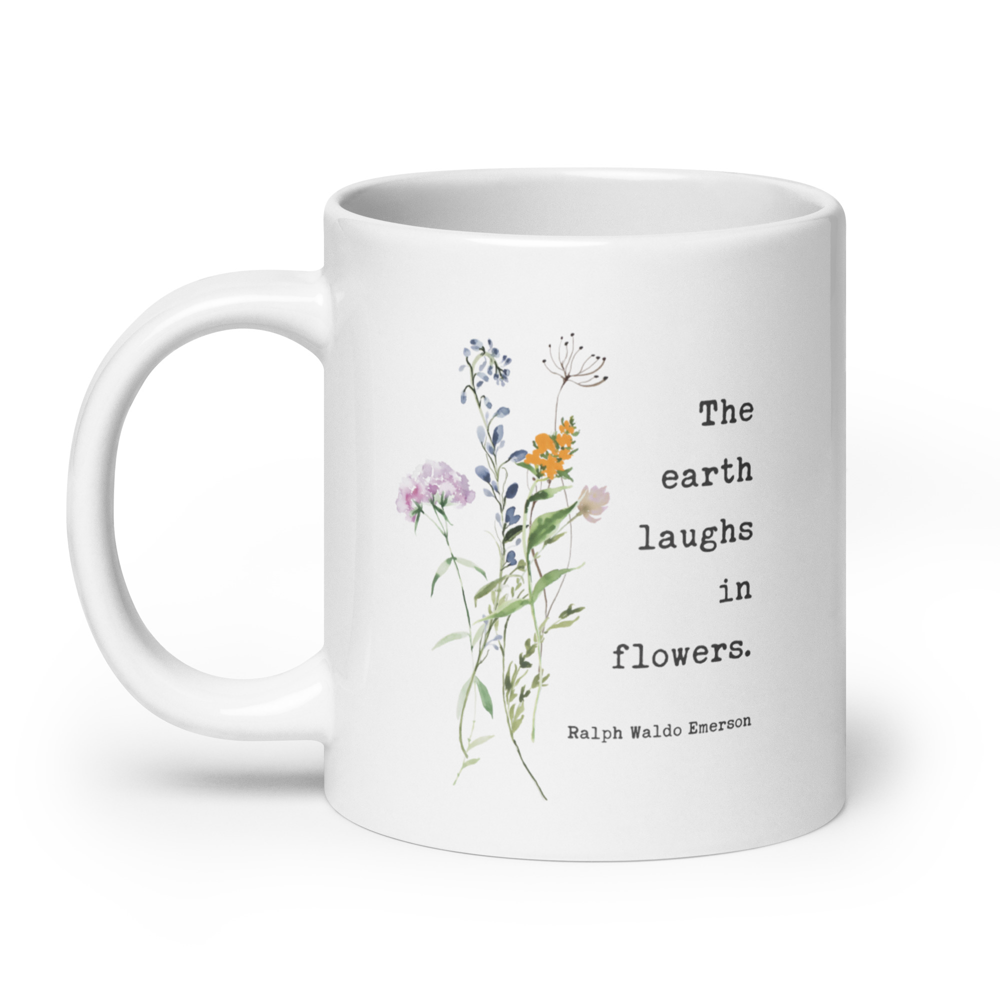 Ralph Waldo Emerson Quote – The Earth Laughs In Flowers Coffee Tea Mug featuring a bouquet of wildflowers. - Image 8