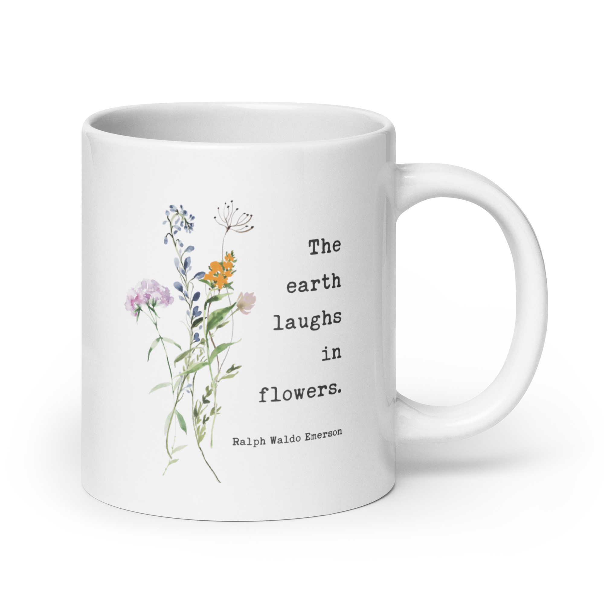 Ralph Waldo Emerson Quote – The Earth Laughs In Flowers Coffee Tea Mug featuring a bouquet of wildflowers. - Image 7