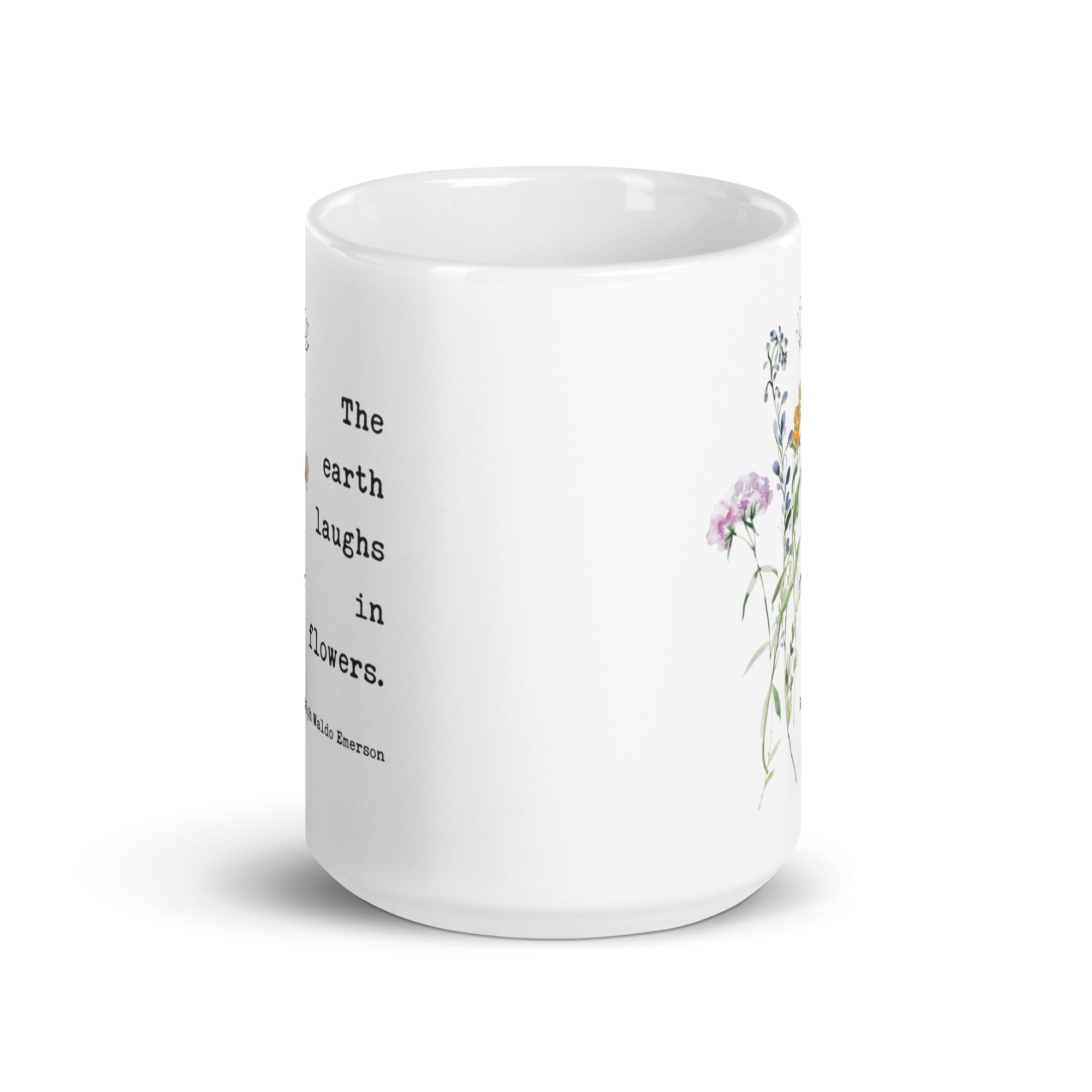 Ralph Waldo Emerson Quote – The Earth Laughs In Flowers Coffee Tea Mug featuring a bouquet of wildflowers. - Image 6