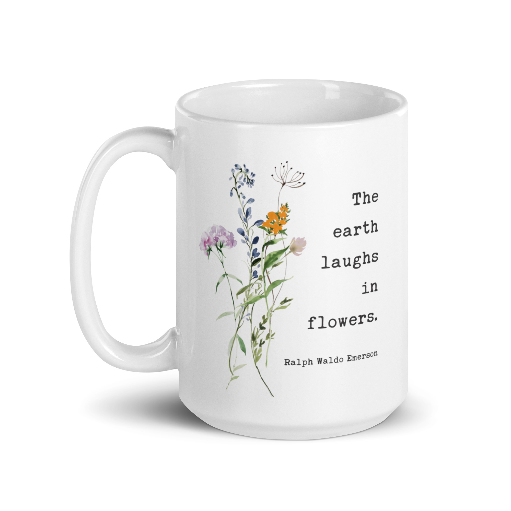 Ralph Waldo Emerson Quote – The Earth Laughs In Flowers Coffee Tea Mug featuring a bouquet of wildflowers. - Image 5