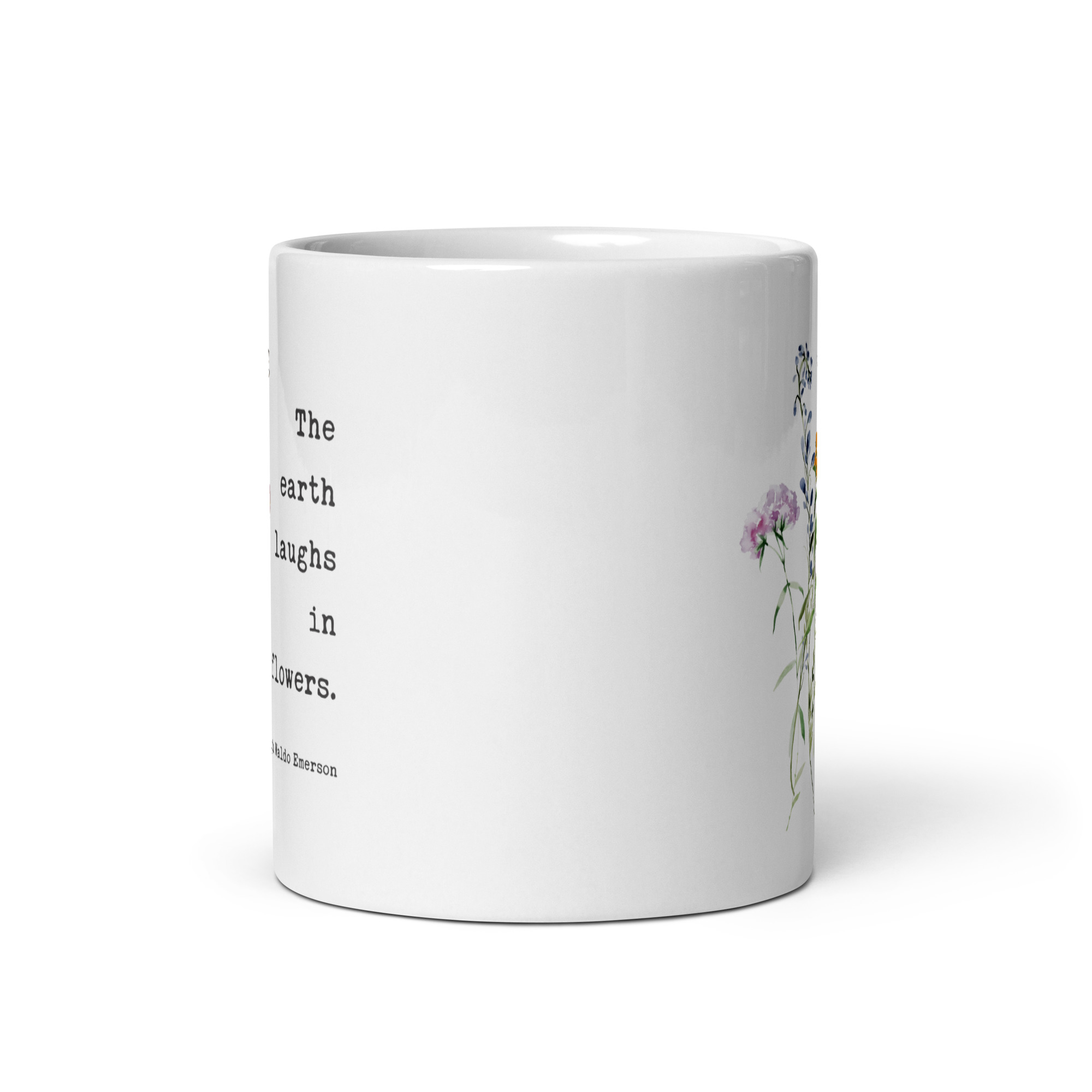 Ralph Waldo Emerson Quote – The Earth Laughs In Flowers Coffee Tea Mug featuring a bouquet of wildflowers. - Image 4