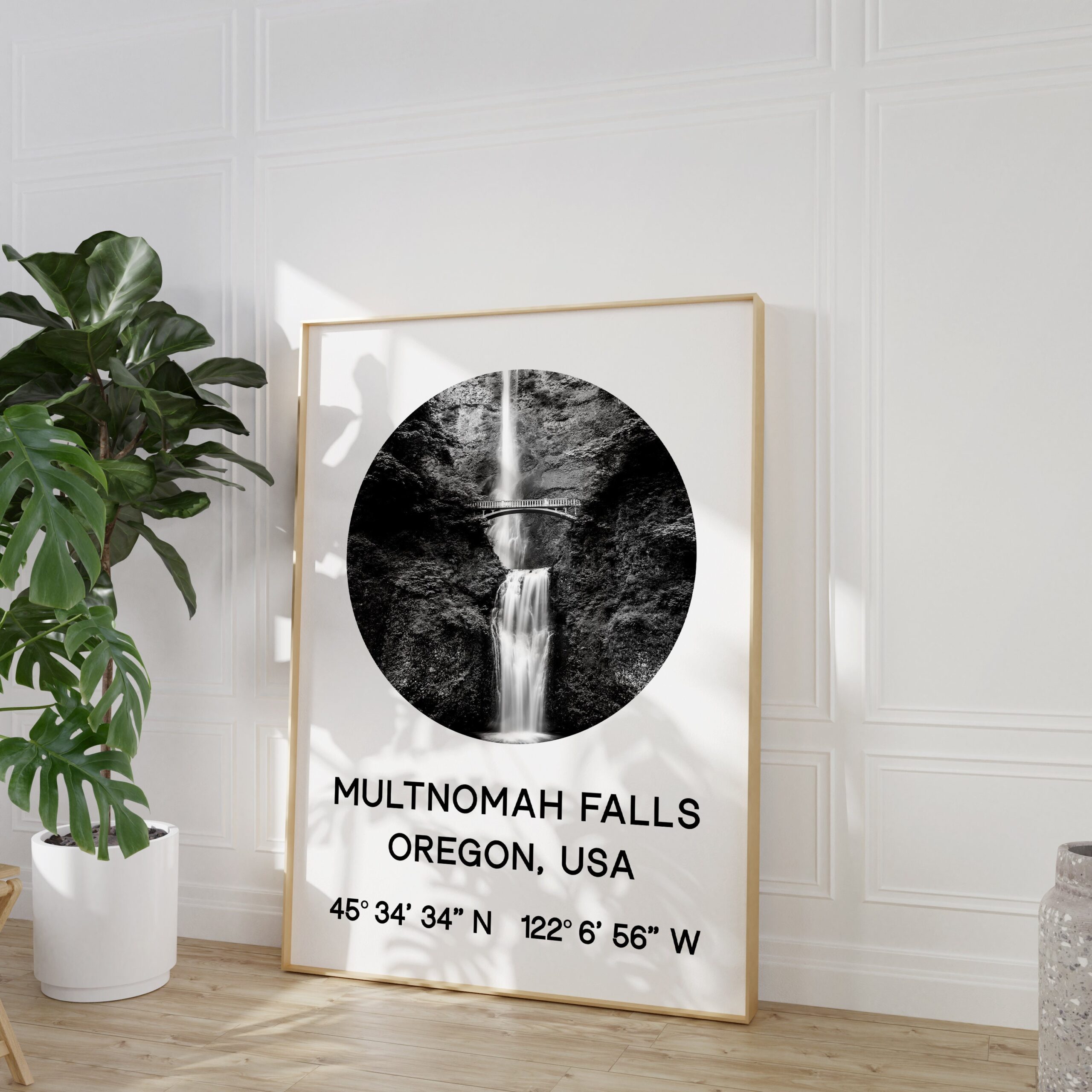 Multnomah Falls, Oregon with GPS Coordinates Art Print - Image 5
