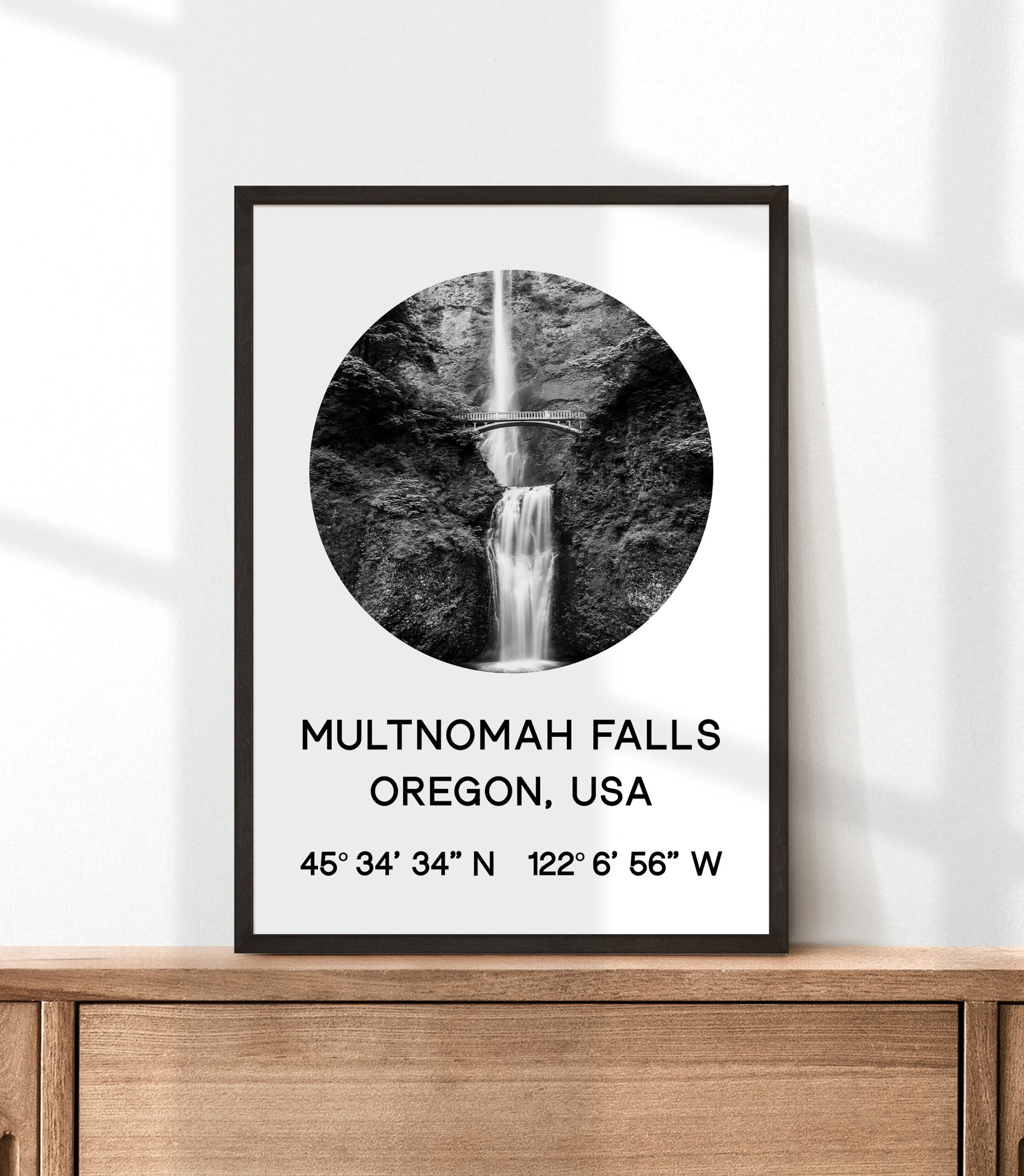 Multnomah Falls, Oregon with GPS Coordinates Art Print - Image 4