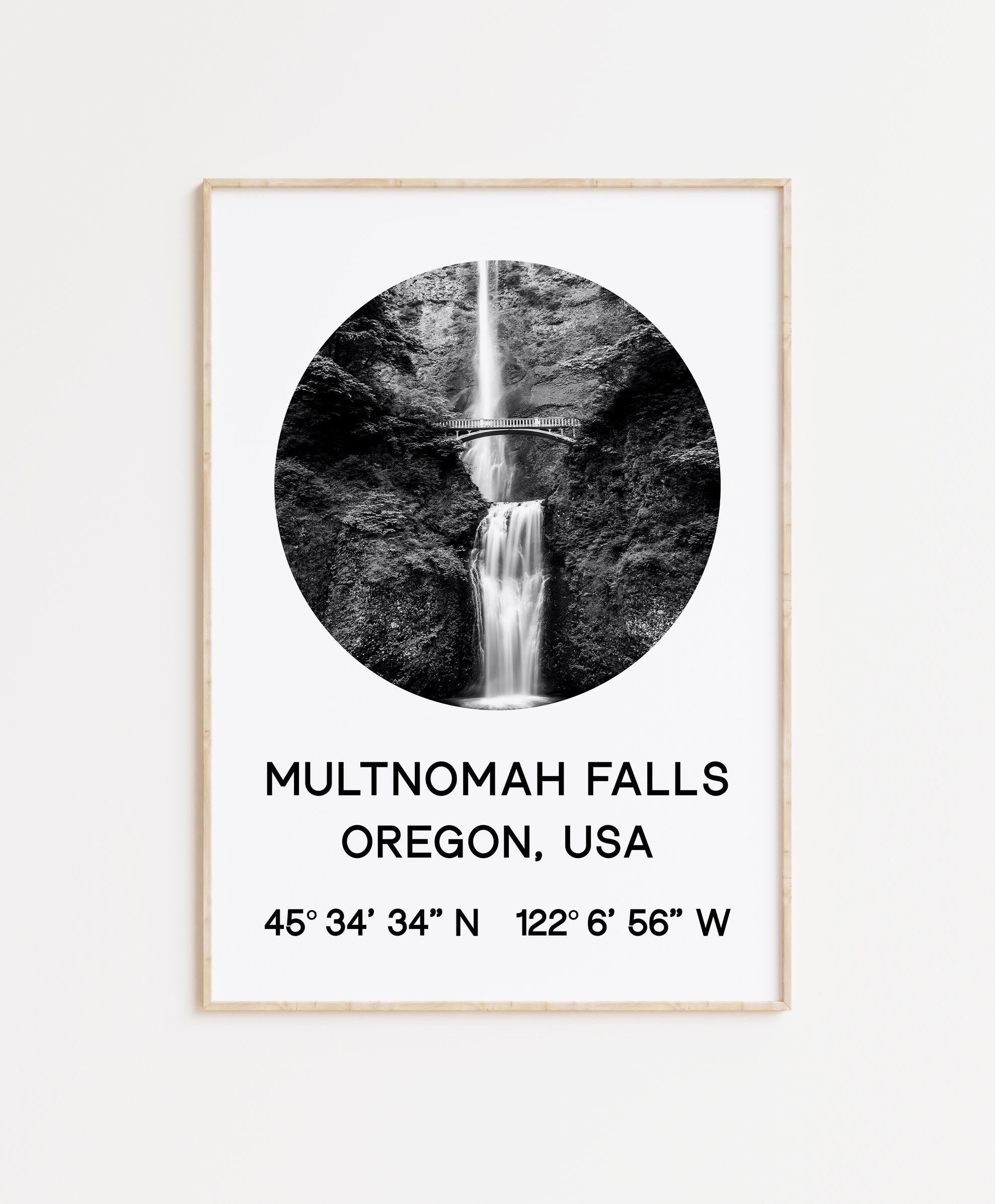 Multnomah Falls, Oregon with GPS Coordinates Art Print - Image 3