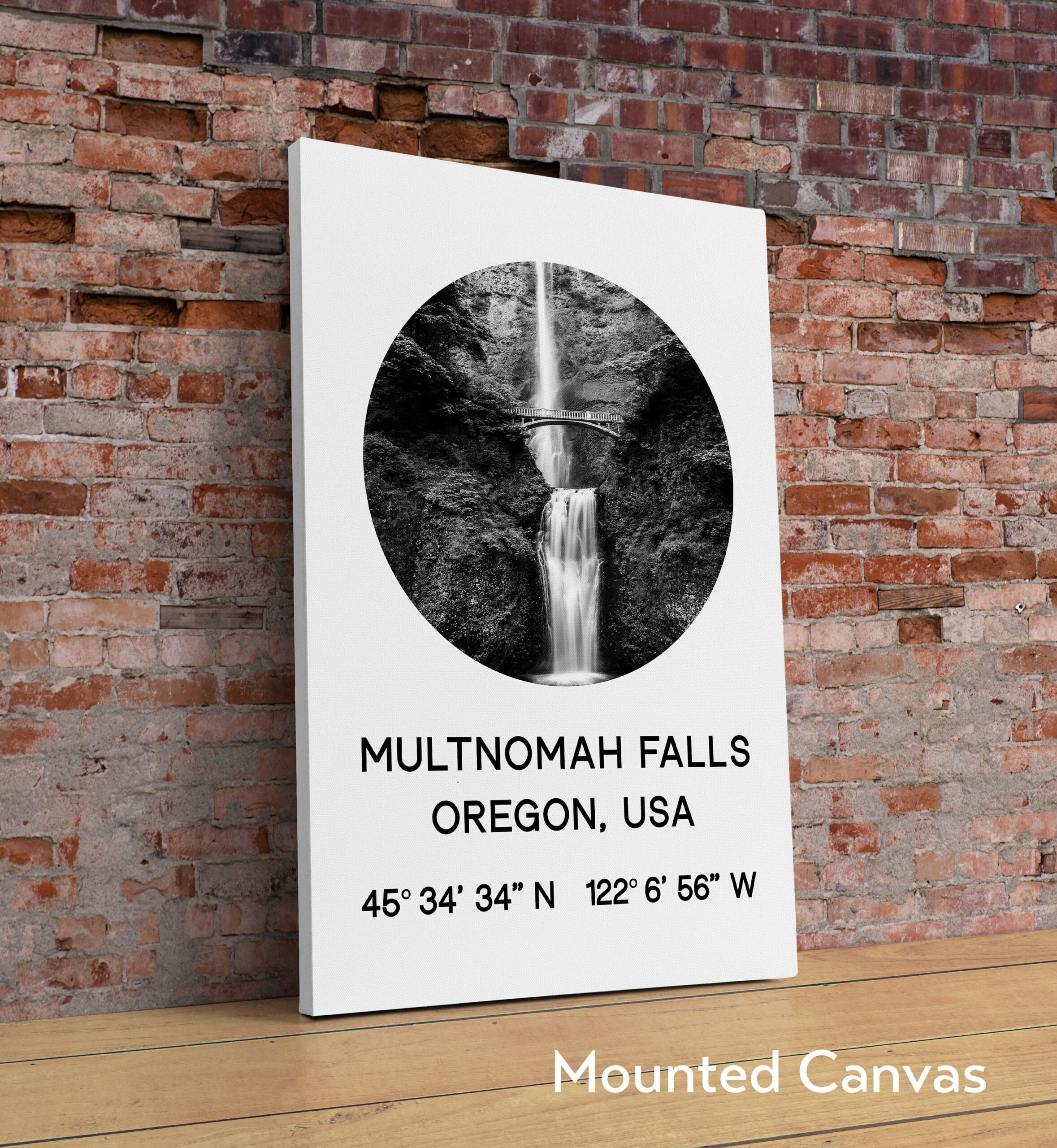 Multnomah Falls, Oregon with GPS Coordinates Art Print - Image 2