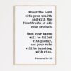 Proverbs 3:9-10 Honor the Lord with your wealth and with the firstfruits of all your produce... Typography Art Print - Faith - Scripture