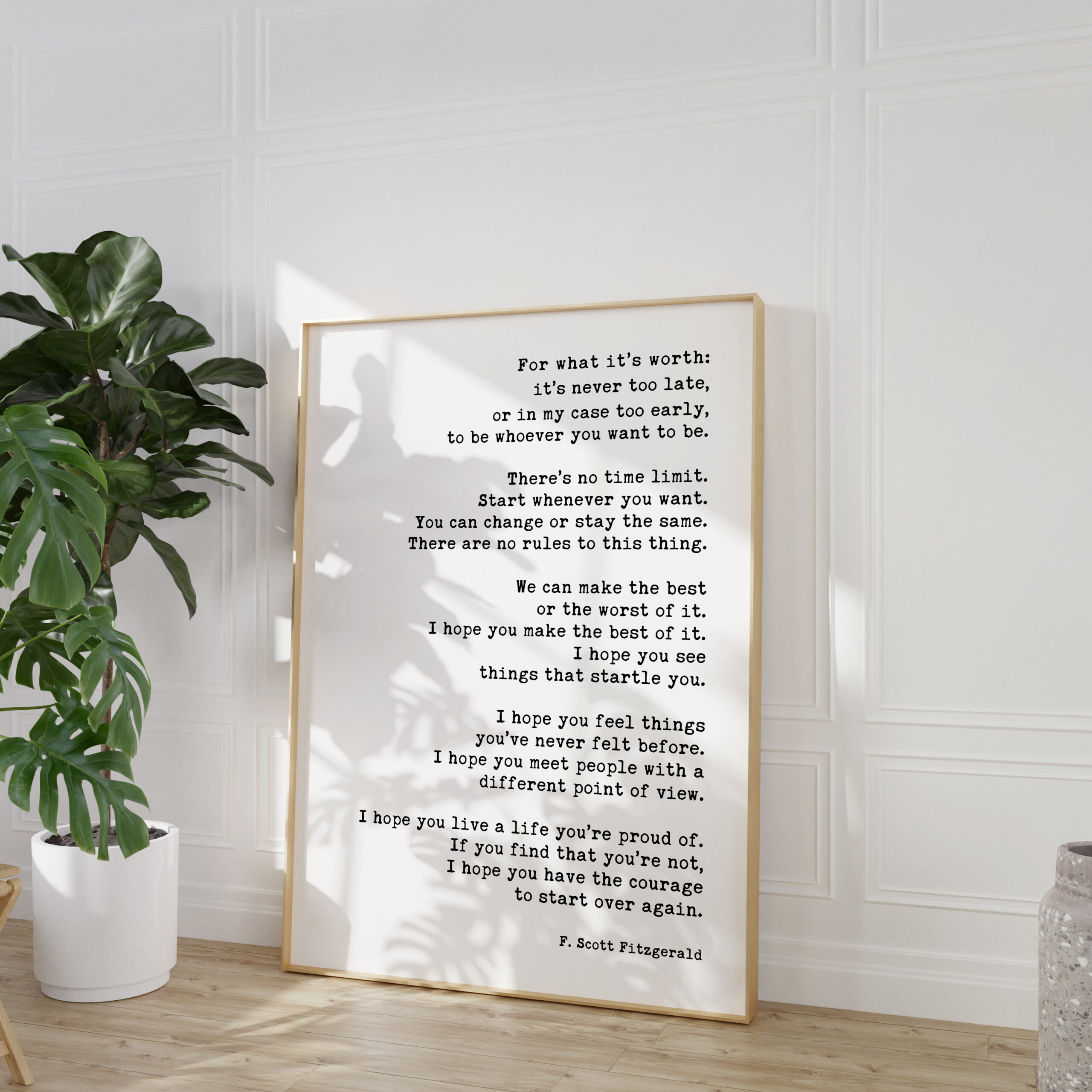 For What It's Worth: It's Never Too Late F. Scott Fitzgerald Quote - Typography Art Print - Image 3
