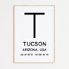 Tucson Arizona with GPS Coordinates Typography Minimalist Art Print