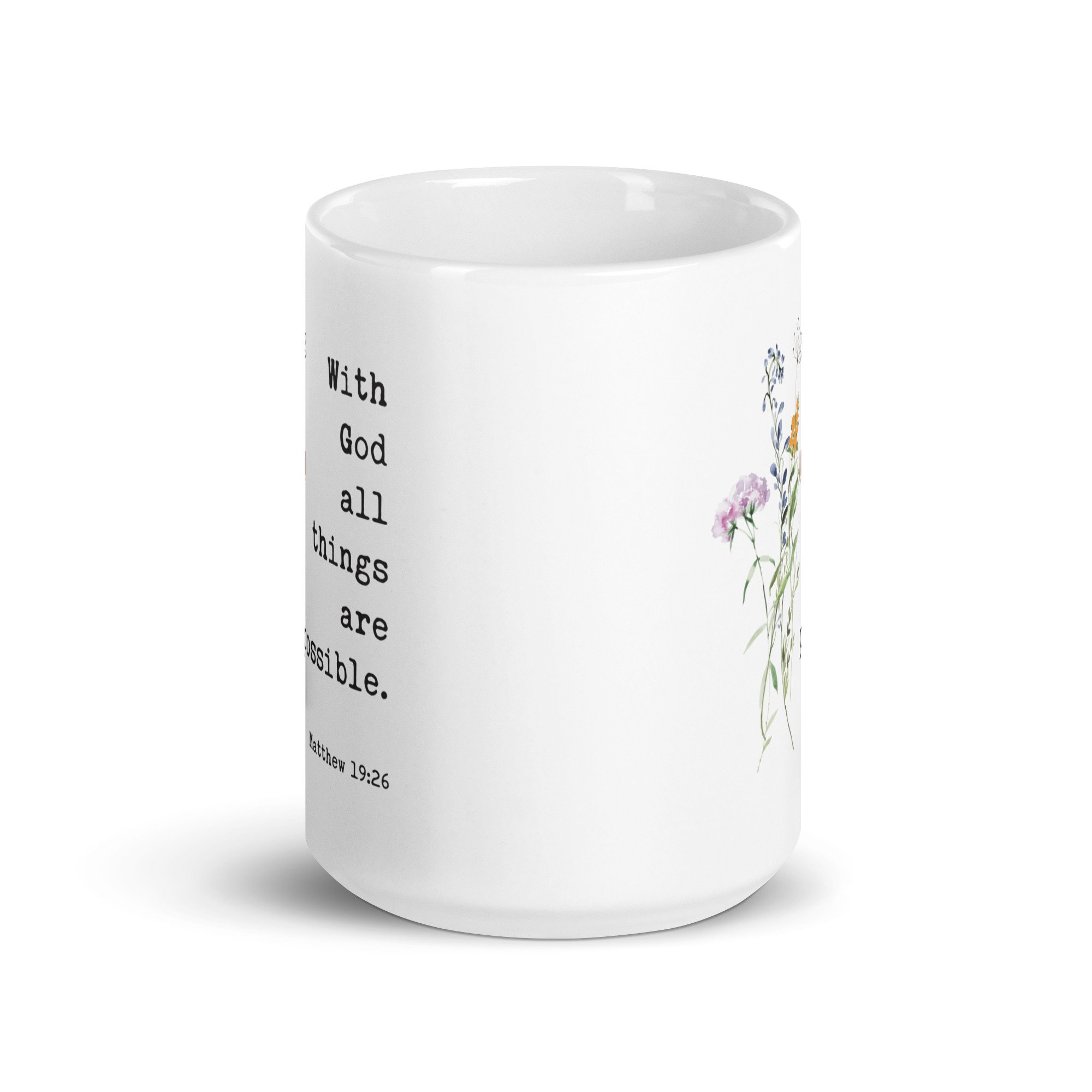 With God All Things Are Possible Matthew 19:26 Coffee Tea Mug with Wildflowers, Scripture, Bible Verse - Image 6