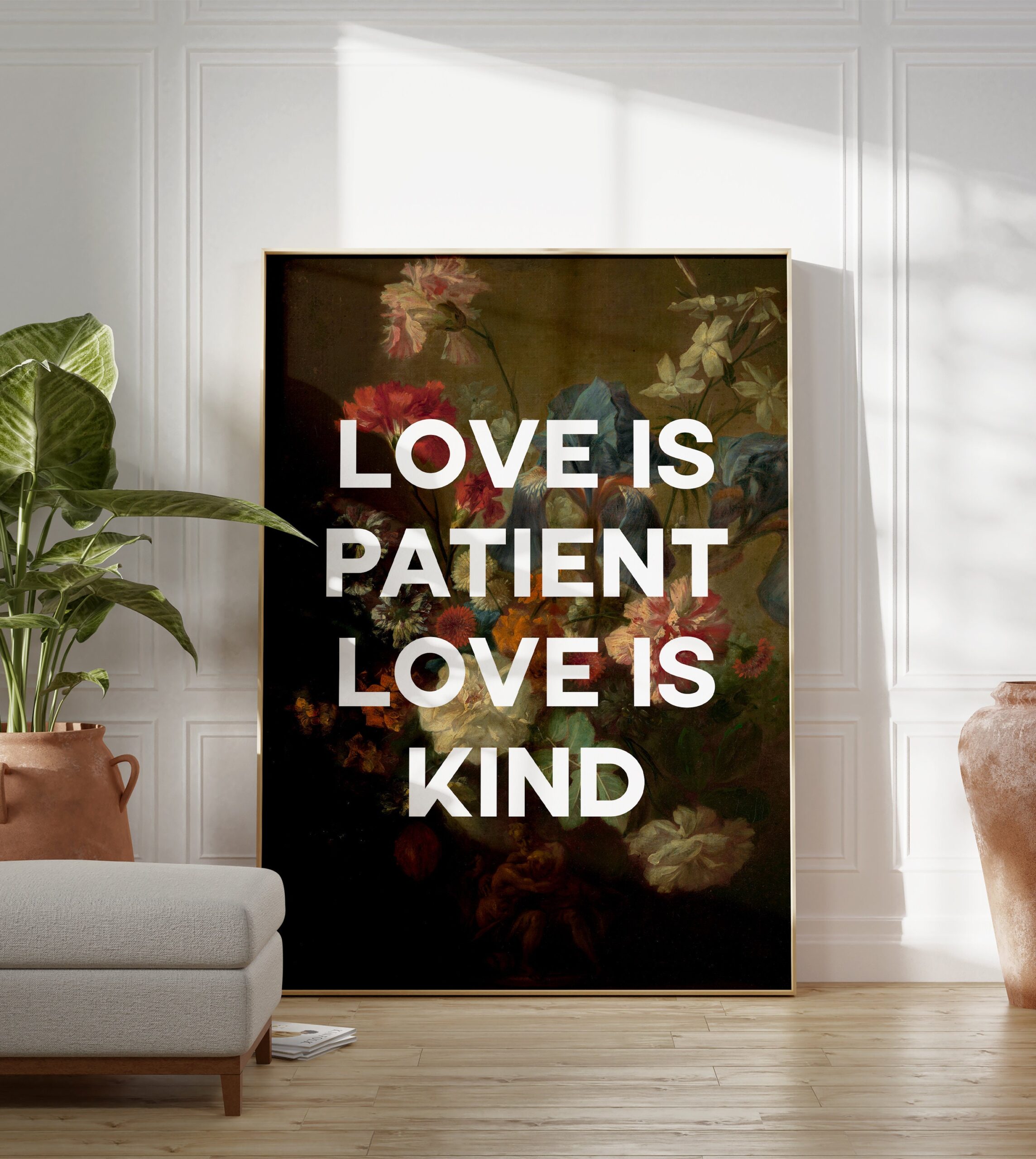 Love Is Patient Love is Kind with Flowers by Jan van Huysum - Typography Art Print - 1 Corinthians 13:4 - Image 5