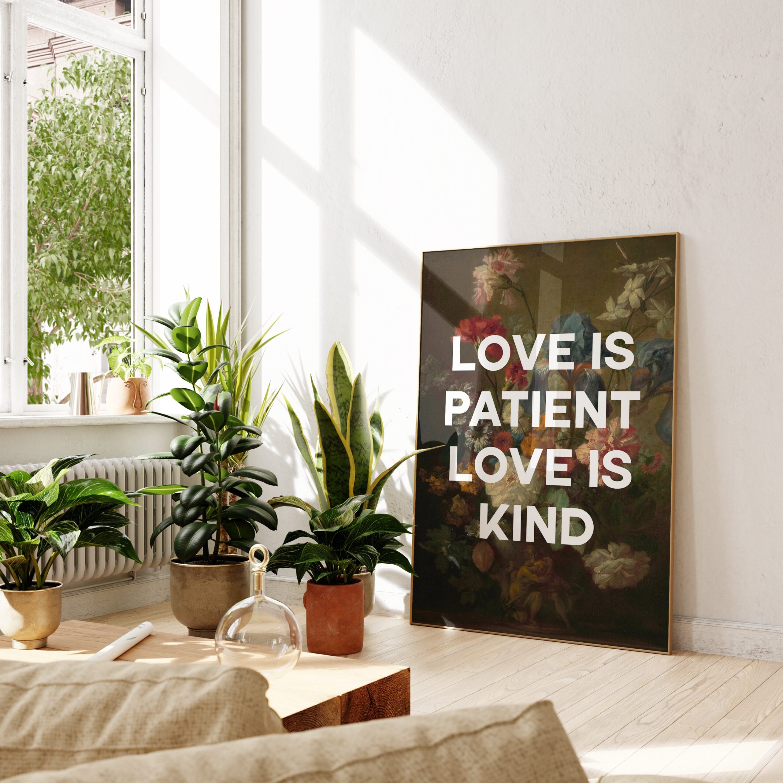 Love Is Patient Love is Kind with Flowers by Jan van Huysum - Typography Art Print - 1 Corinthians 13:4 - Image 4