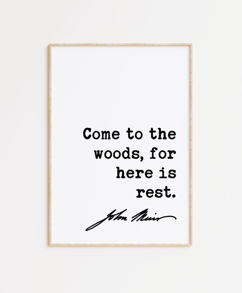 John Muir Quote - Come to the woods, for here is rest. Typography Art Print - Image 5