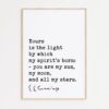 Yours is the light by which my spirit's born: you are my sun, my moon, and all my stars. - e.e. cummings Typography Art Print