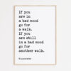 If you are in a bad mood go for a walk. If you are still in a bad mood go for another walk. Hippocrates Quote Art Print