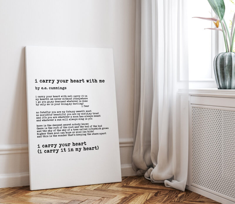 I Carry Your Heart with Me ( I Carry it in My Heart) EE Cummings Quote - Low Profile Mounted Canvas Typography Art Print - Image 4